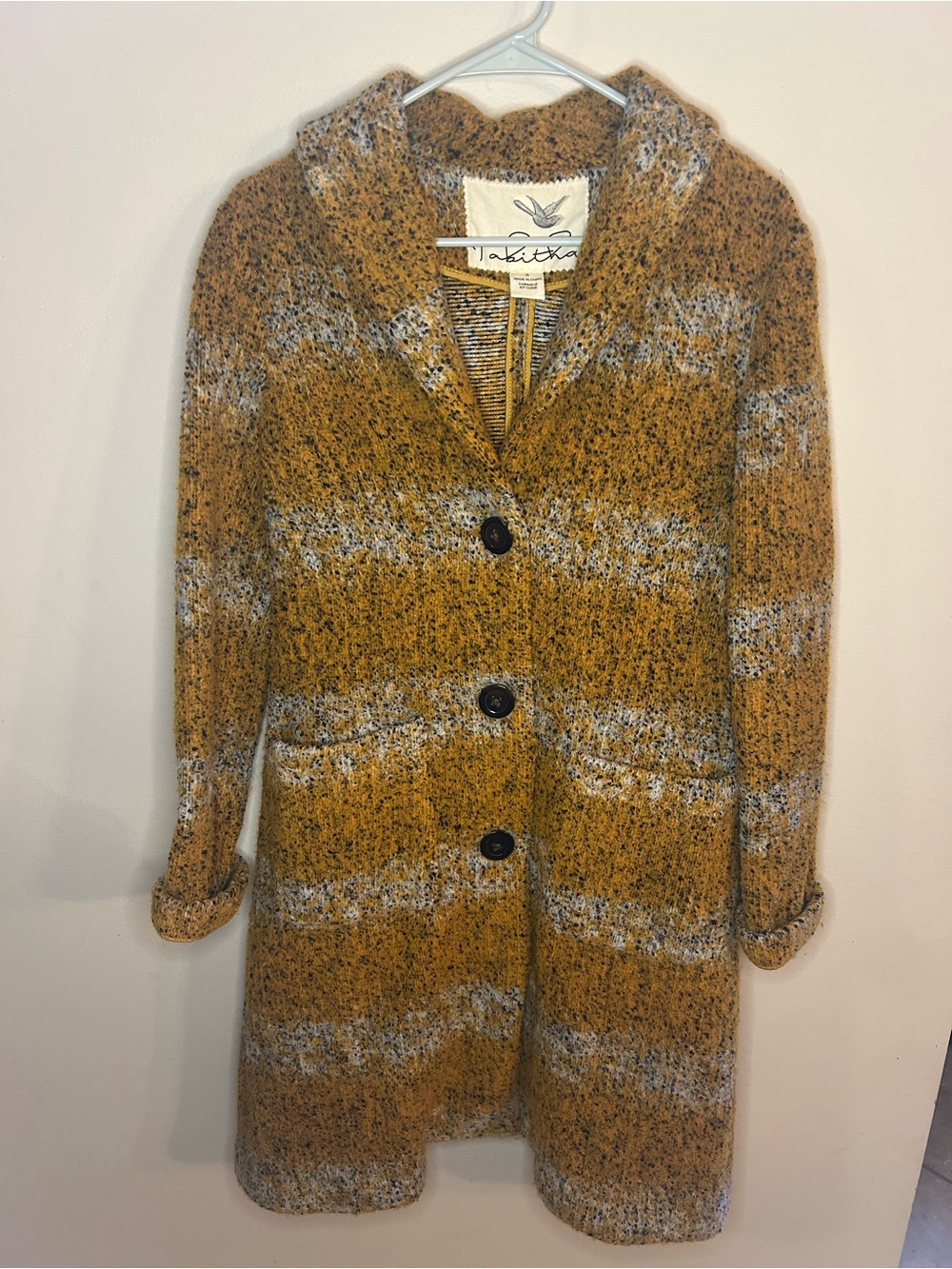 Anthropologie Tabitha Mustard and Gray Striped Pea Coat